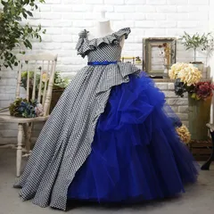 【期末SALE開催中‼】 セール  子供ドレス　キッズドレス　プリンセスドレス　ドレス　ネイビー　ブルー　紺　120cm　7才　バイカラー　ギンガムチェック