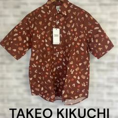 新品【Mサイズ】タケオキクチ 和小物 総柄シャツ 日本画デザイン 江戸時代モチーフ コットン100% ゆったりシルエット