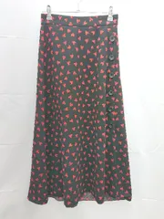 ◇ AG by aquagirl ハート柄 ウエストゴム バックファスナー ロング フレア スカート サイズS ブラック レディース E  【1303020004140】