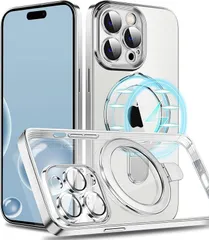 MuZiF iPhone 15 Pro Max 用 ケース MagSafe対応 リング付き クリア メッキ加工 カバー 車載ホルダー対応 多機能 レンズ保護 薄型軽量 耐衝撃構造 透明柔らかいTPU アイフォン15 プロマックス 磁気カバー