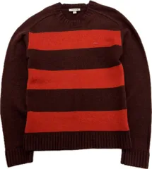 LACOSTE ☆ ウール ニット セーター 太い ボーダー ブラウン レッド XS メンズ 秋冬 こなれた アメカジ 古着 人気 定番 ラコステ■S3125のサムネイル