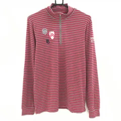 【超美品】パーリーゲイツ 長袖ハイネックシャツ グレー×ピンク ボーダー 微起毛 ハーフジップ メンズ 5(L) ゴルフウェア PEARLY GATES