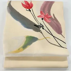 ［5581］名古屋帯 枝花文様 刺繍 お太鼓柄 九寸 正絹 着物