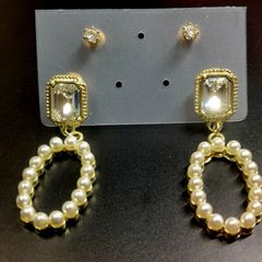 (14)パールピアス 人工ダイヤ ジルコニアピアス4点セット 高級感あり お洒落 大人綺麗