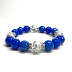 12mm 四神獣銀彫水晶×青瑪瑙 パワーストーン ブレスレット天然石 運気上昇  金運 健康運 お守り 青龍 白虎 玄武 朱雀 （シルバー）メンズ・レディース　男性・女性　数珠ブレス 開運 [15]