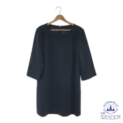 ☆美品☆ ワンピース 長袖 膝丈 フリル ネイビー 9 901-842 送料無料