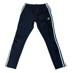 古着 adidas アディダス トラックパンツ 刺繍 トレフォイルロゴ ブラック×ホワイトライン Sサイズ 257-42