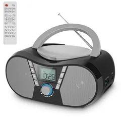 Gueray CDプレーヤー Bluetooth CDラジカセ ステレオスピーカー内蔵 ロッドアンテナ レコ CDプレイヤー CD/USB/AUX/FM ハンドル 乾電池給電可 液晶ディスプレイ 多役 イヤホンジャック付きリモコン付き 睡眠モード ポータブル