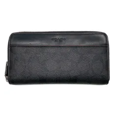 【中古】良品 COACH コーチ ロゴ シグネチャー レザー ラウンドファスナー 長財布 eH0444N