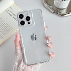 iPhone 14 Proケース用、クリア可愛いうねうね波状フレームデザイン携帯ケース、ソフトTPU軽量アンチ黄変衝撃電話カバーiPhone 14 Pro用、透明な