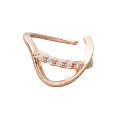 【ピンクゴールド × フリーサイズ】[Cream dot. クリームドット公式] イヤーカフ レディース イヤーカフ 金属アレルギー ニッケルフリー ビジューライン ウェーブ メタル 艶 小さめ イヤカフ 片耳用 大人 上品 微調整可能