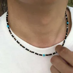 黒 40cm ショート ネイティブ ビーズネックレス メンズ レディース