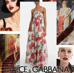 まどか様専用！参考価格 550,000円！【伊製】ドルチェ＆ガッバーナ シルク100％ ポピー柄 シフォン ロングドレス キャミソールワンピース マキシ丈 　2A48