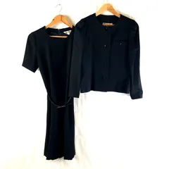 ピエールカルダン pierre cardin セットアップ ジャケット 半袖ワンピース ベルト 黒 7A3サイズ 949928 