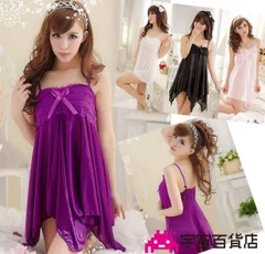 【サテン×レースで上品なベビードール】高級感＆光沢があるベビードールとTバックセット かわいい小悪魔 セクシー キャミソールタイプ 紫/白/黒/ピンク 特別な日に 仮装