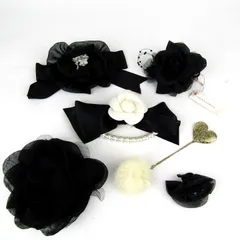 ブローチ コサージュ 6点セット 未使用有 リボン フラワー ブラック他 セレモニー 小物 まとめて 大量 レディース 【中古】
