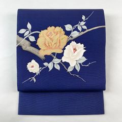 付け帯 作り帯 夏用 絽 金彩 桔梗 芝草 ネイビーカラー 着物 054tz