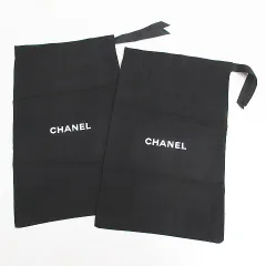 シャネル CHANEL シューズ 保存袋 靴袋 2枚セット 布 巾着 黒系 ブラック ロゴ プリント