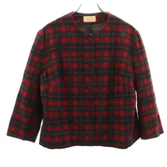 PENDLETON ペンドルトン 50s ウール100% ヴィンテージ チェック柄 7分袖 ノーカラージャケット レッド系 レディース 古着のサムネイル