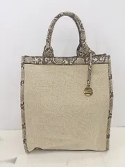 ◇ ◎ UNBILLION アンビリオン パイソン柄 切替 トート バッグ ベージュ ブラウン系 レディース E  【1306050075821】