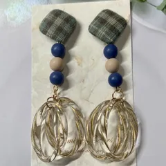 チェック柄スクエア カボション ツイスト オーバル（ピアス イヤリング）