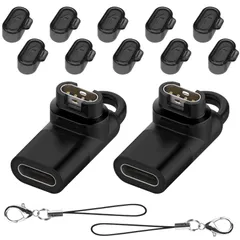 Seltureone【2+10セット】Garmin(ガーミン)用変換アダプター（2個）L型 Type-Cケーブル対応 + 防塵プラグ 充電ポート用（10個）TPU素材 Garmin変換マイクロ ガーミン充電ケーブル Venu 3 / Approach s70のサムネイル