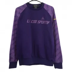 【超美品】ルコック トレーナー パープル×ネイビー 袖英字柄＆異素材 裏起毛 メンズ LL ゴルフウェア le coq sportif
