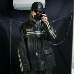 TOMMY HILFIGER Racing Biker Side&Center Line Oversized Lamb Leather Sports Jacket/Riders レーシング バイカー サイドライン ラムレザー スポーツジャケット ライダース