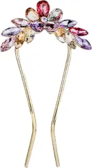 Miaomyao ミャオミャオ 簪 かんざし バチ型 髪飾り 和装 留袖 着物 金属 アンティーク マルチカラー フラワー 花 キュービックジルコニア U字 コーム ヘアアクセサリー ゴールド(Gold,  大きめ)