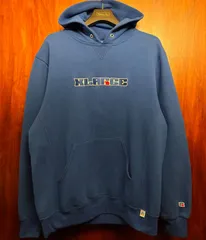 RUSSELL ATHLETIC × XLARGE コラボレーション サガラ刺繍入り プルオーバーパーカー ブルー Mサイズ