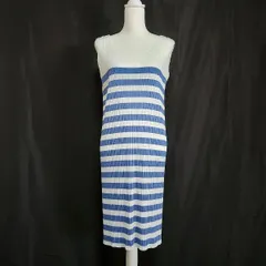 #spc プリーツプリーズ イッセイミヤケ PLEATSPLEASE ISSEYMIYAKE ワンピース 3 白 青 ボーダー ノースリーブ レディース [694885]