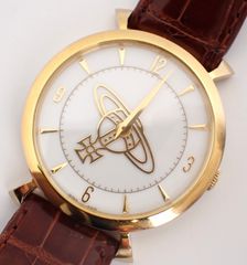 美品 箱付き Vivienne Westwood(ヴィヴィアン ウエストウッド) VW-7843 GP/SS/革 QZ クォーツ 金メッキ レザーベルト レディース 腕時計