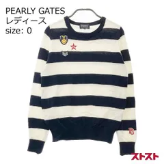 PEARLY GATES パーリーゲイツ カシミヤ混 ニットセーター ニコちゃん ボーダー柄 ブラック系 0 [240001766461]