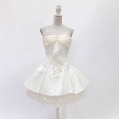ウェディングドレス　中古　オフホワイト　9号　ミニドレス　結婚式　演奏会　ステージドレス　撮影衣装　W-306