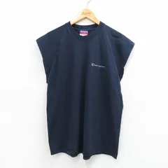 L/古着 チャンピオン champion ノースリーブ ビンテージ Tシャツ メンズ 00s ワンポイントロゴ ラグラン コットン クルーネック 紺 ネイビ