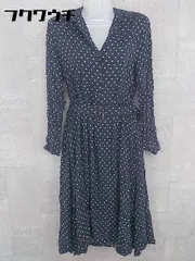 ◇ ◎ INES DE LA FRESSANGE × UNIQLO ユニクロ 水玉 ドット 長袖 膝丈 ワンピース サイズS ネイビー ベージュ レディース 【中古】 【1002801540180】
