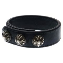 CHROME HEARTS (クロムハーツ) 3BTN 2SNP クロスボール 3ボタン2スナップ レザーブレスレット ブラック/シルバー BCA123