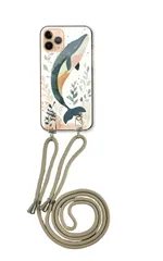 iPhone13 mini  アイフォン13 ミニ スマホケース ショルダーストラップ 紐 付き クジラ くじら 鯨 海 海の生き物 水彩 おしゃれ かっこいい ベージュ カラー02