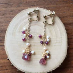ピンクの天然石つぶつぶイヤリング/ピアス　☆ハンドメイド