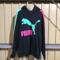 325 PUMA プリントスウェット パーカー レディース L ブラック ピンク ミントグリーン プーマ プルオーバー 裏パイル 古着卸 アメリカ仕入