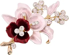 Miaomyao ミャオミャオ ブローチ レディース すみれ エレガント フラワー 花 リーフ カジュアル ジュエリー クロス ボックス セット ワイン レッド(レッド,  小さめ)