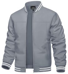 Size:XL_Color:ライトグレー [TACVASEN] ジャケット メンズ バイク 秋 登山 作業着ジャンパー 防風 軽量 スタジャン 野球 長袖 おしゃれ アウター 冬 ミリタリー ライトグレー XL