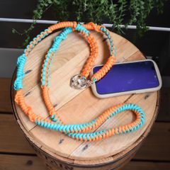 パラコードショルダー　ショルダーストラップ　スマホショルダー　エメラルドグリーン×オレンジ