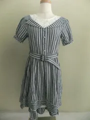 アクシーズファム ワンピース+ベルト紐付き  M ネイビー×ホワイト系　ストライプ柄