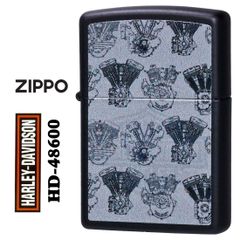zippo(ジッポーライター)ハーレーダビッドソン Harley-Davidson HARLEY エンジン柄 ブラックマット プリント HD-48600 特殊ブラックライト塗料仕上げ オイルライター 黒 USA バイク