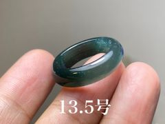 L11-104 氷種 深黒青色 グレー青 13.5号 天然グアテマラ産 A貨 本翡翠 くりぬき リング