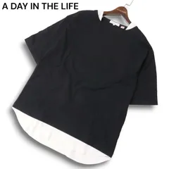 A DAY IN THE LIFE ユナイテッドアローズ USAコットン レイヤード風 半袖 カットソー Tシャツ Sz.XL メンズ 黒 大きいサイズ
