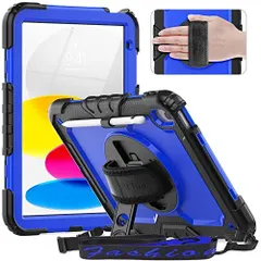 iPad 10.9 インチ 10世代_ブラック +ダークブルー Timecity iPad 第10世代 ケース 2022モデル対応 耐衝撃 Timecity iPad 十世代 10.9インチ ケース 360度回転スタンド 保護フィルム内蔵 ペン収納 頑丈 肩紐