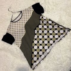 【美品】【HIROKO BIS】デザインTシャツ/7/ホワイト×イエロー×カーキ/コットン