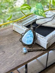 ☆High Quality Stone(ソーティング付き)☆大きめ☆ラリマー・ブルーペクトライト☆マクラメ編みネックレス 352